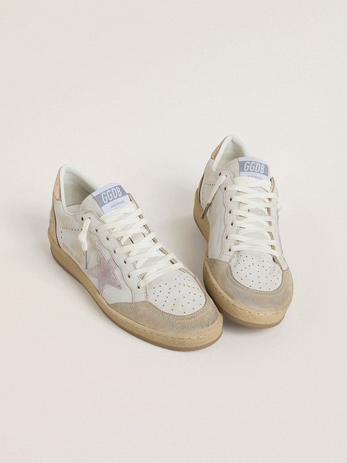 Ball Star with pink suede star and silver glitter edges and rose gold heel tab