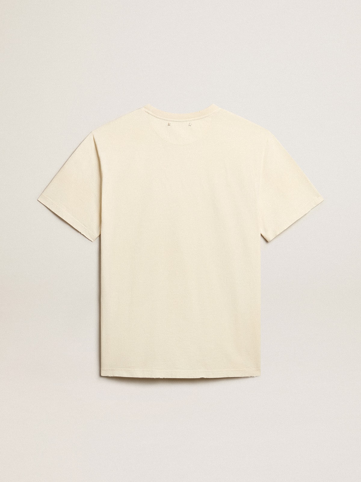 Men's aged white cotton T-shirt with print on the front