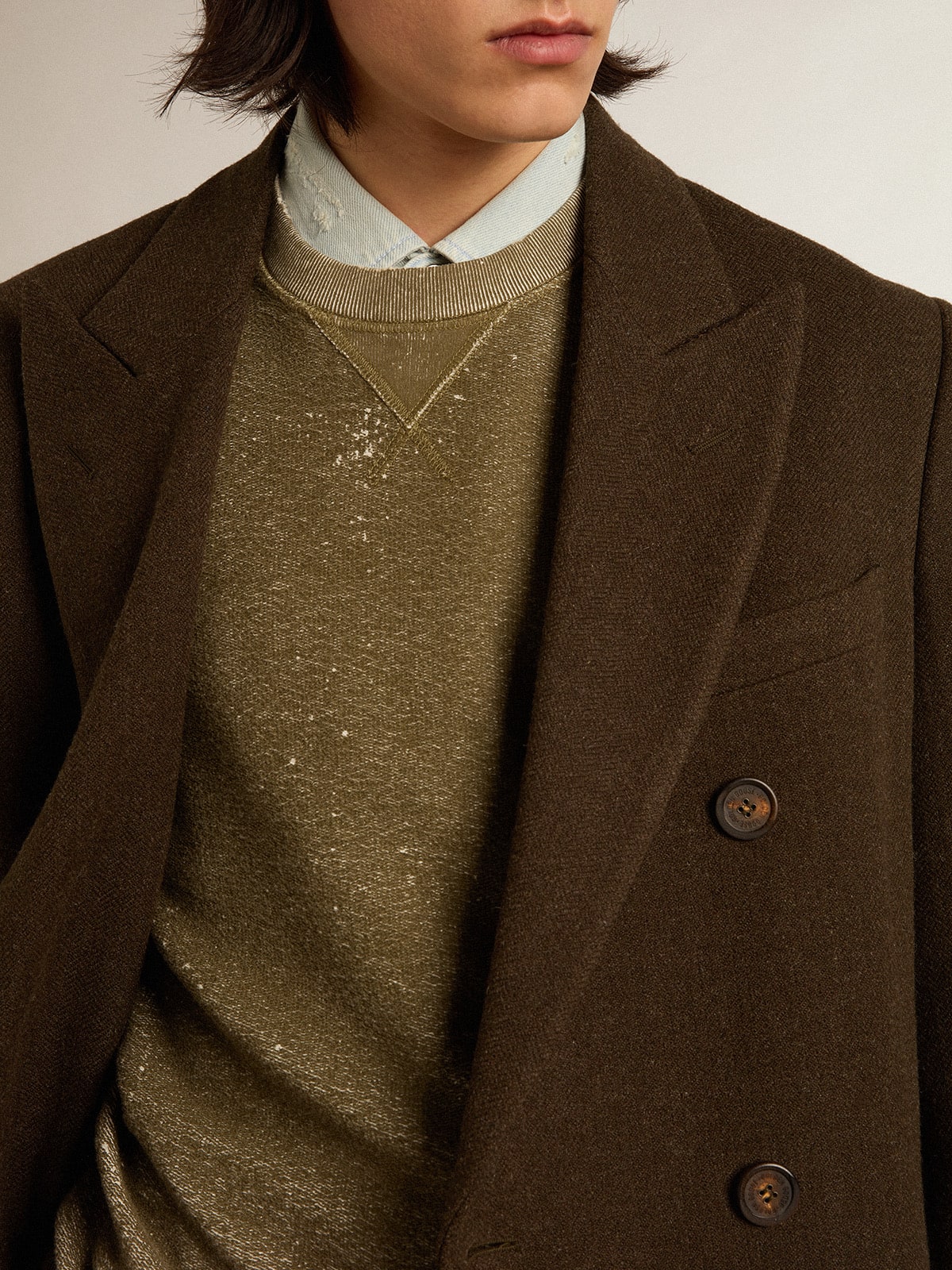 Vintage-effect beech-colored cotton sweatshirt