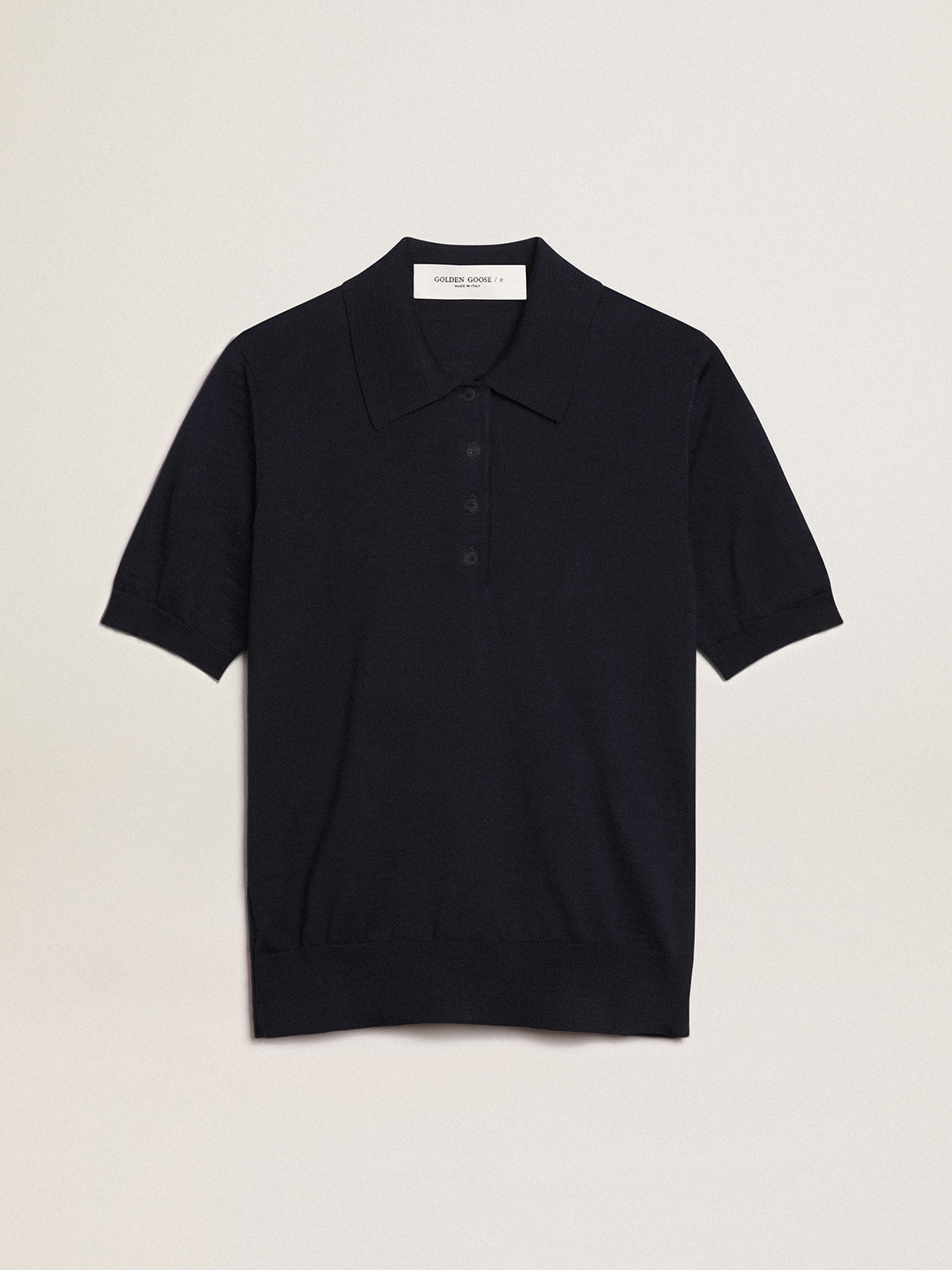 Women's polo shirt in navy-blue merino wool
