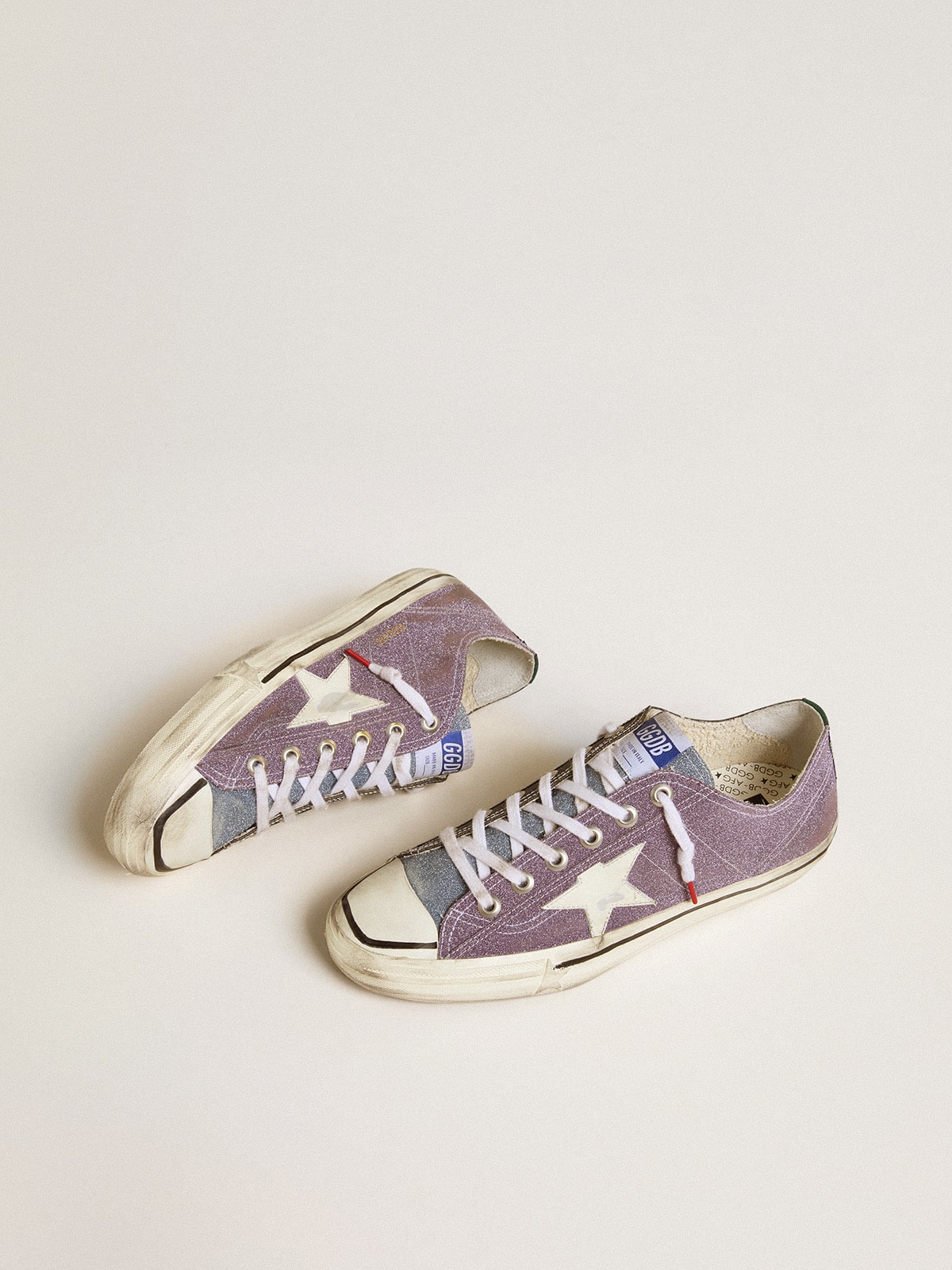 Men's V-Star LAB in lilac leather and glitter with white star and silver glitter tongue