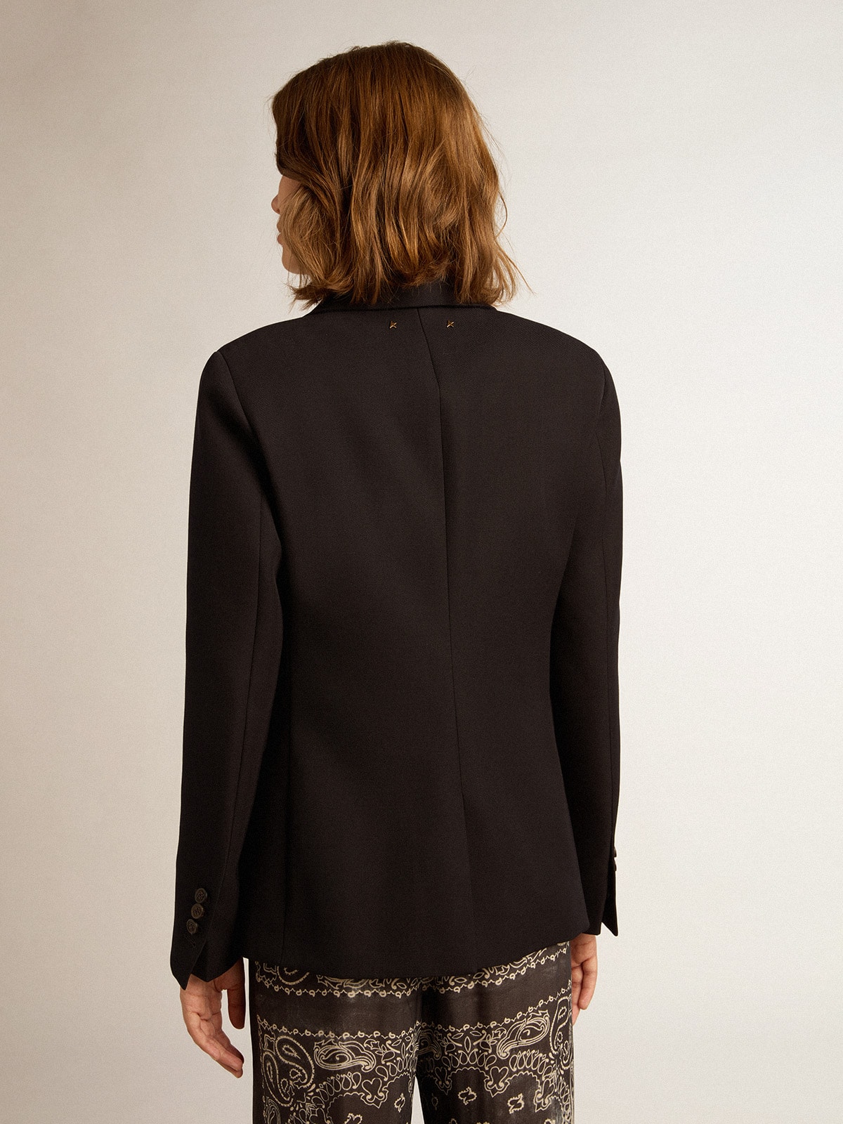 Women's single-breasted blazer in dark blue wool gabardine