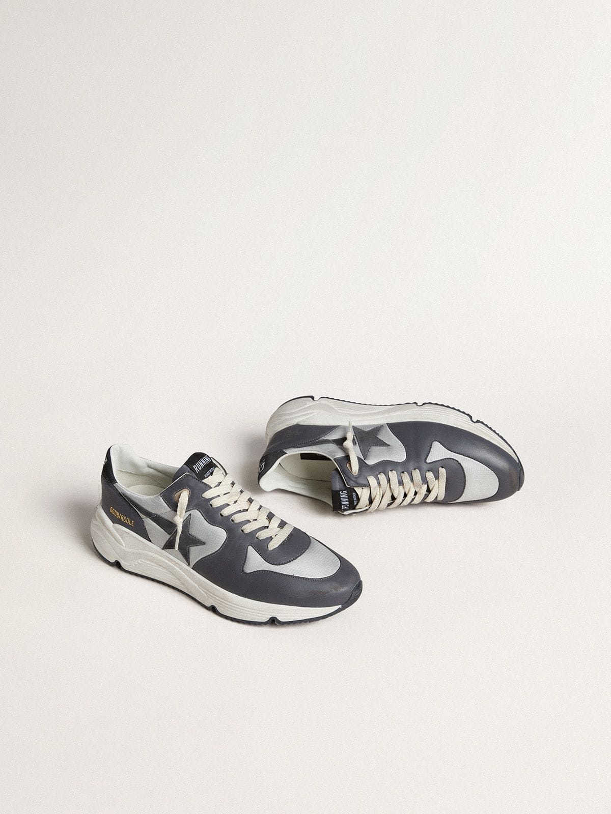 Men's Running Sole in gray nylon and black nappa leather with a black suede star