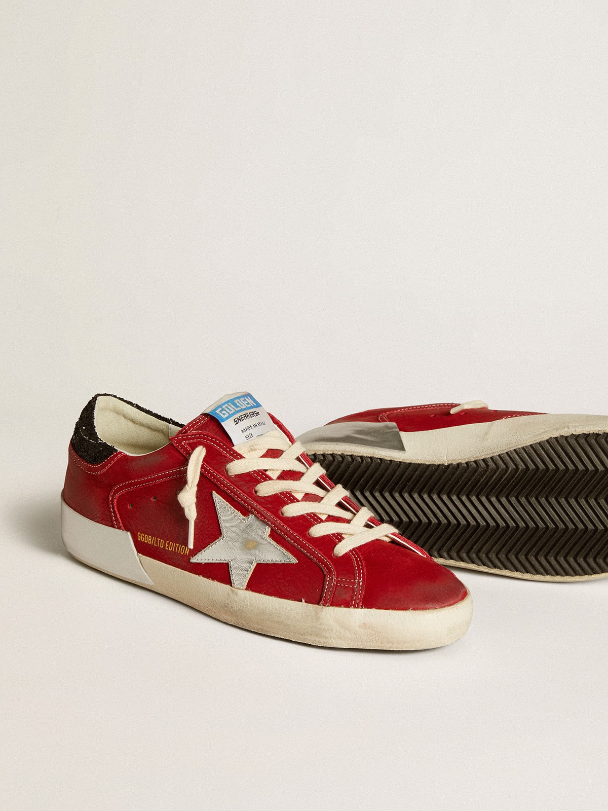 Women's Super-Star LTD in red nubuck with leather star and glitter heel tab