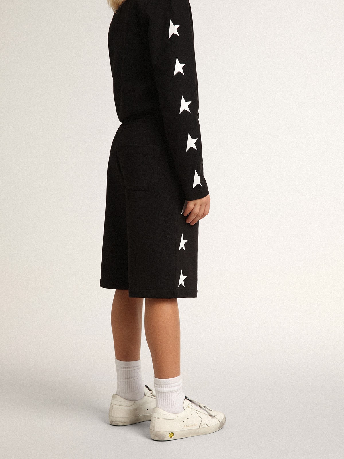 Boys' black Bermuda shorts with white stars