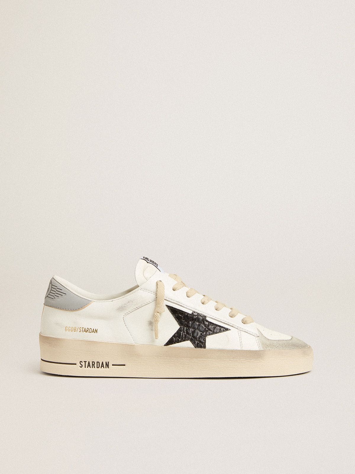 Men's Stardan in white nappa with croc-print leather star and gray heel tab