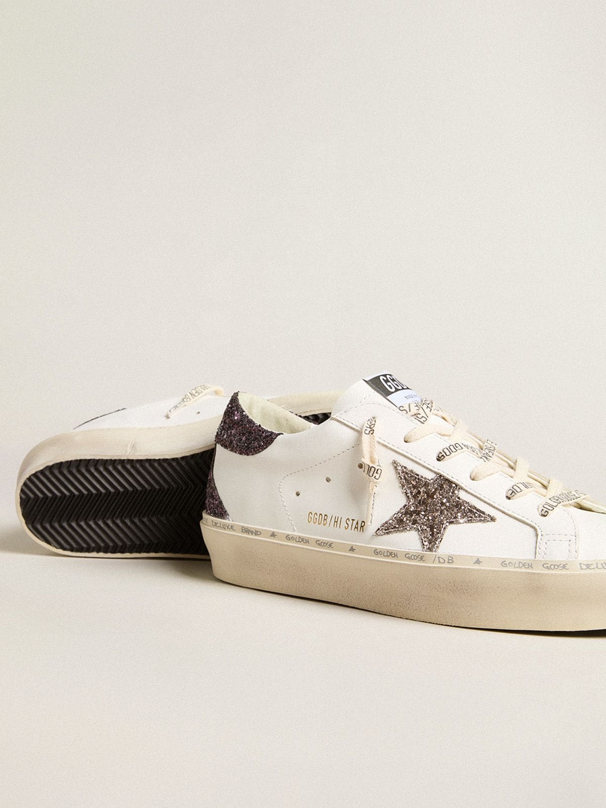 Women's Hi Star with silver glitter star and ruby red glitter heel tab