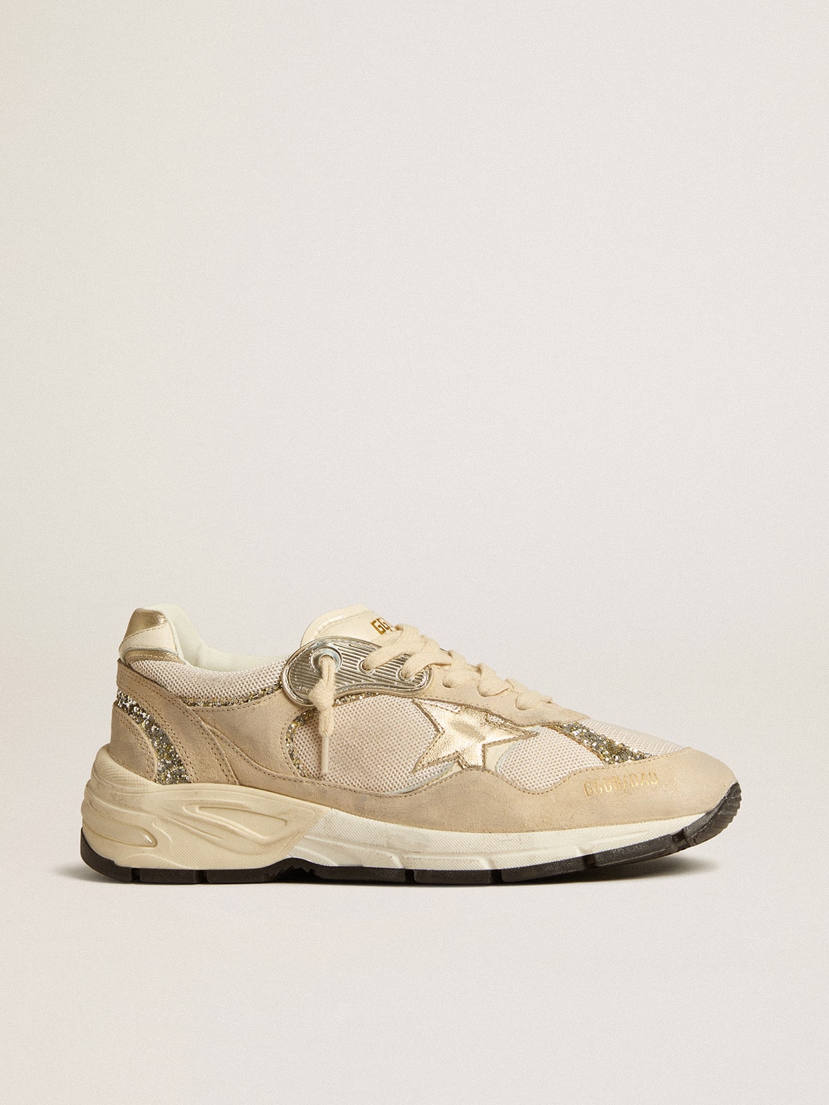 Dad-Star in pearl mesh and suede with platinum leather star and heel tab