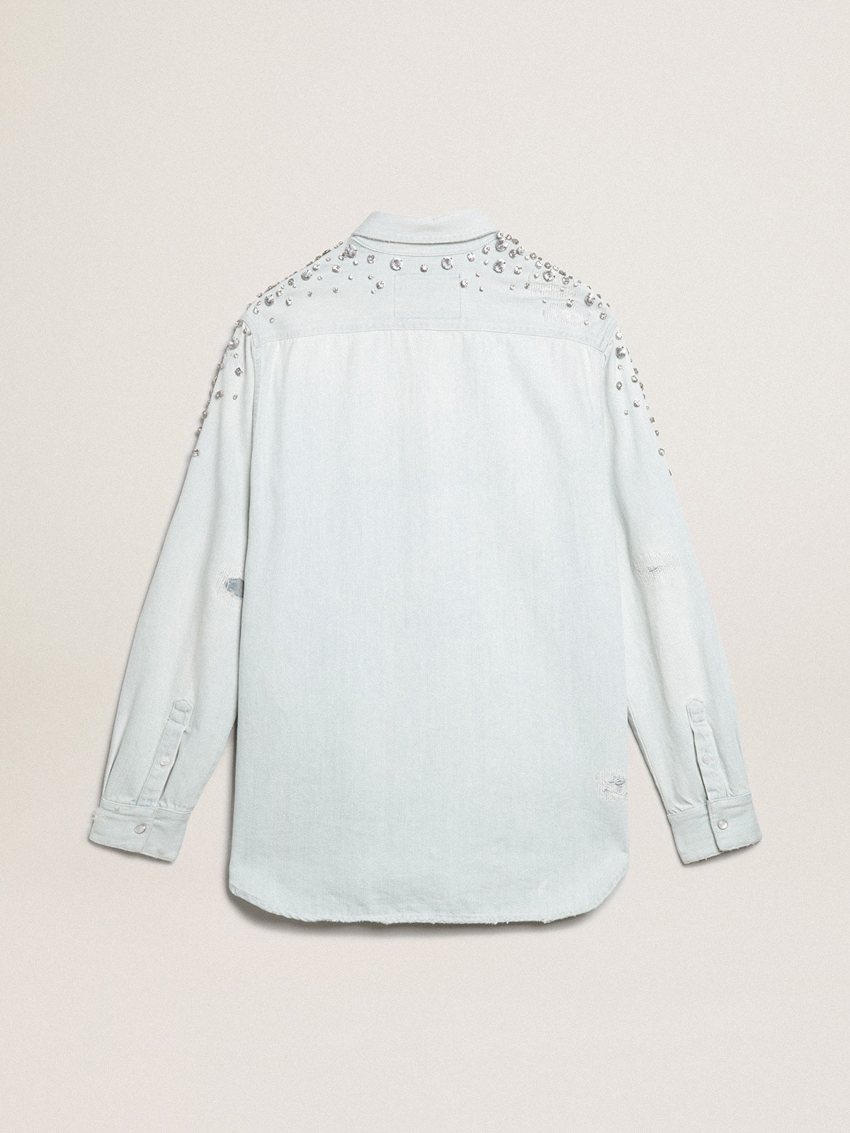Women's bleached boyfriend shirt with cabochon crystals