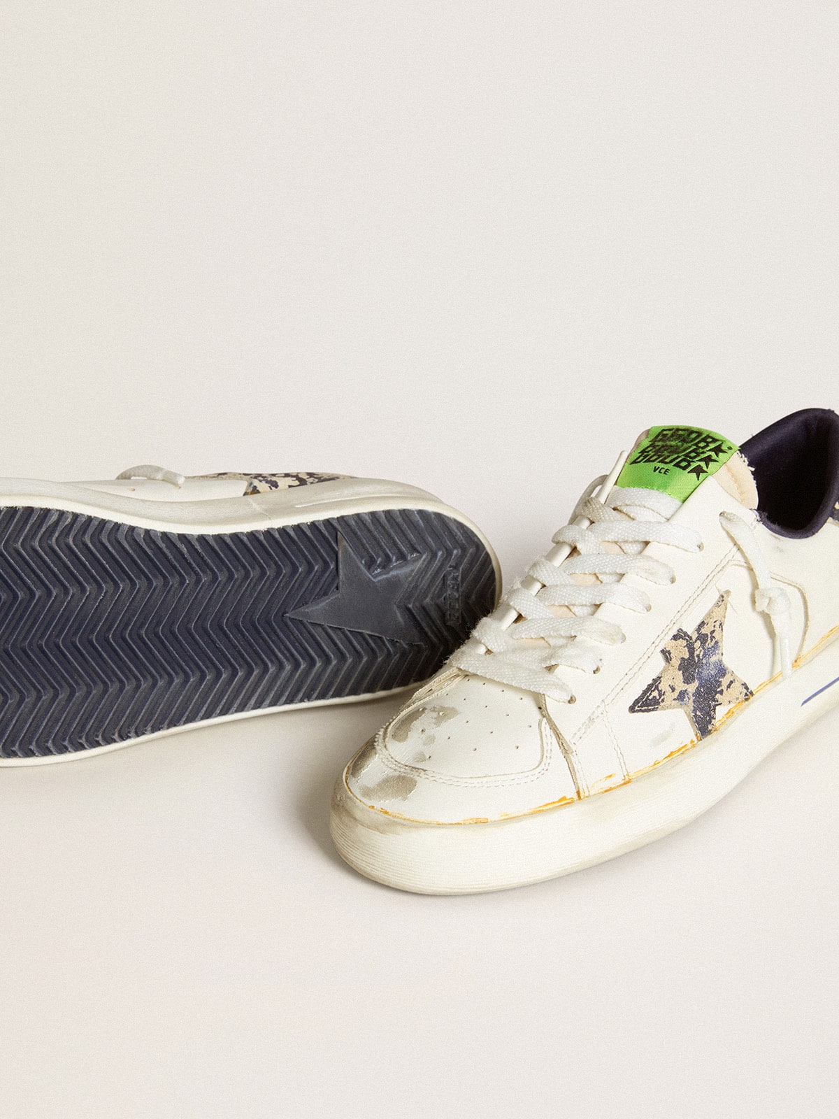 Women's Stardan LAB in white leather with a camouflage star and heel tab
