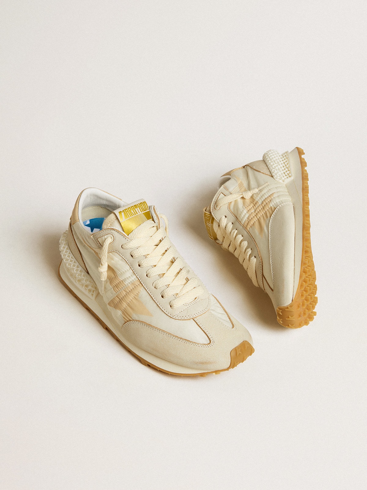 Women's Marathon in beige nylon and gray leather with beige printed star