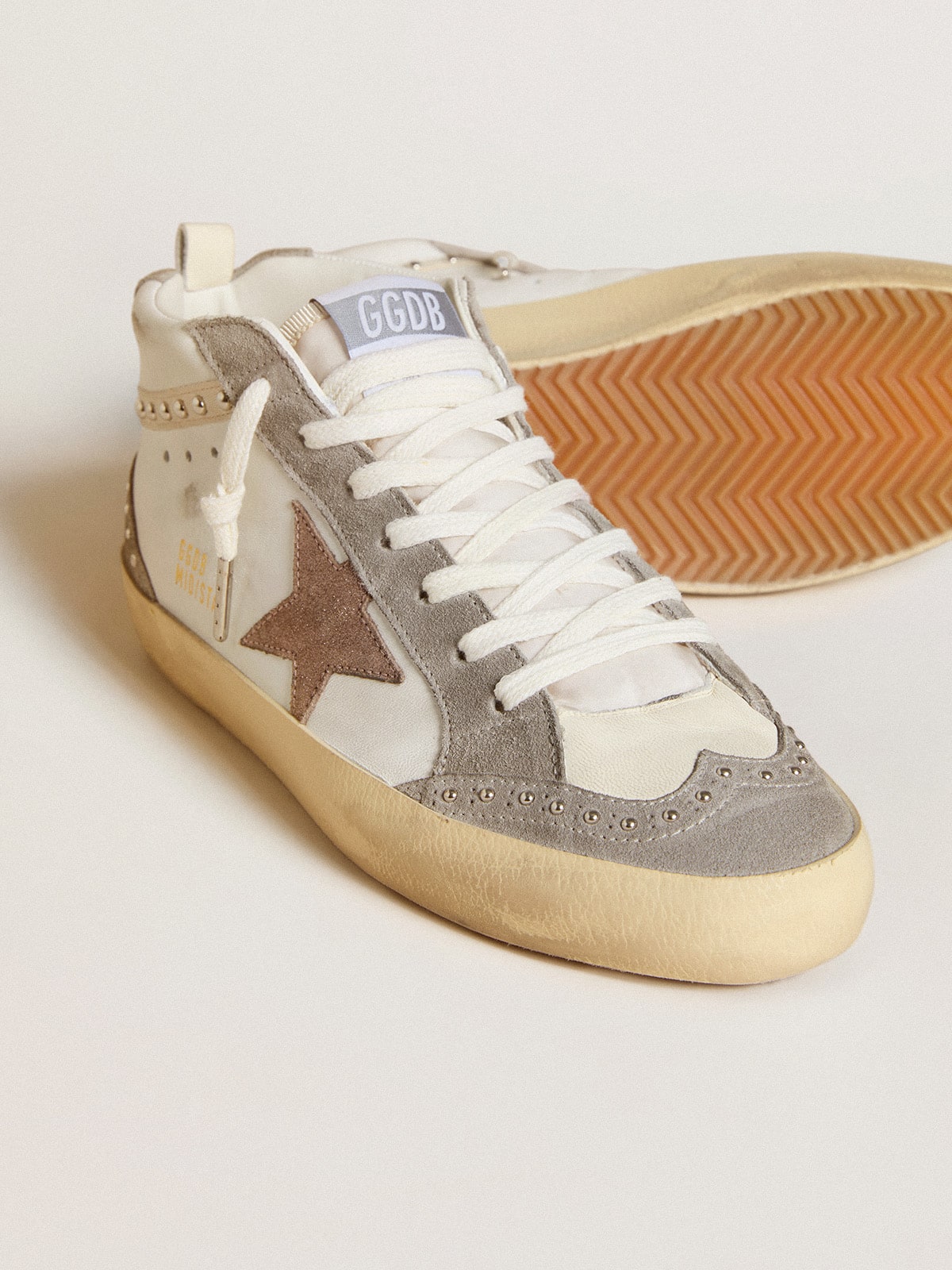 Mid Star in nappa and suede with light brown metallic leather star