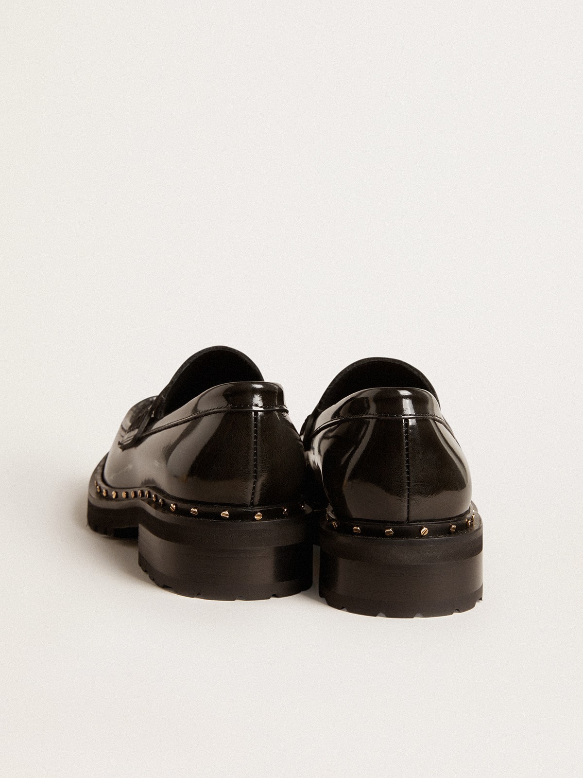 Women's chunky loafers in studded black leather