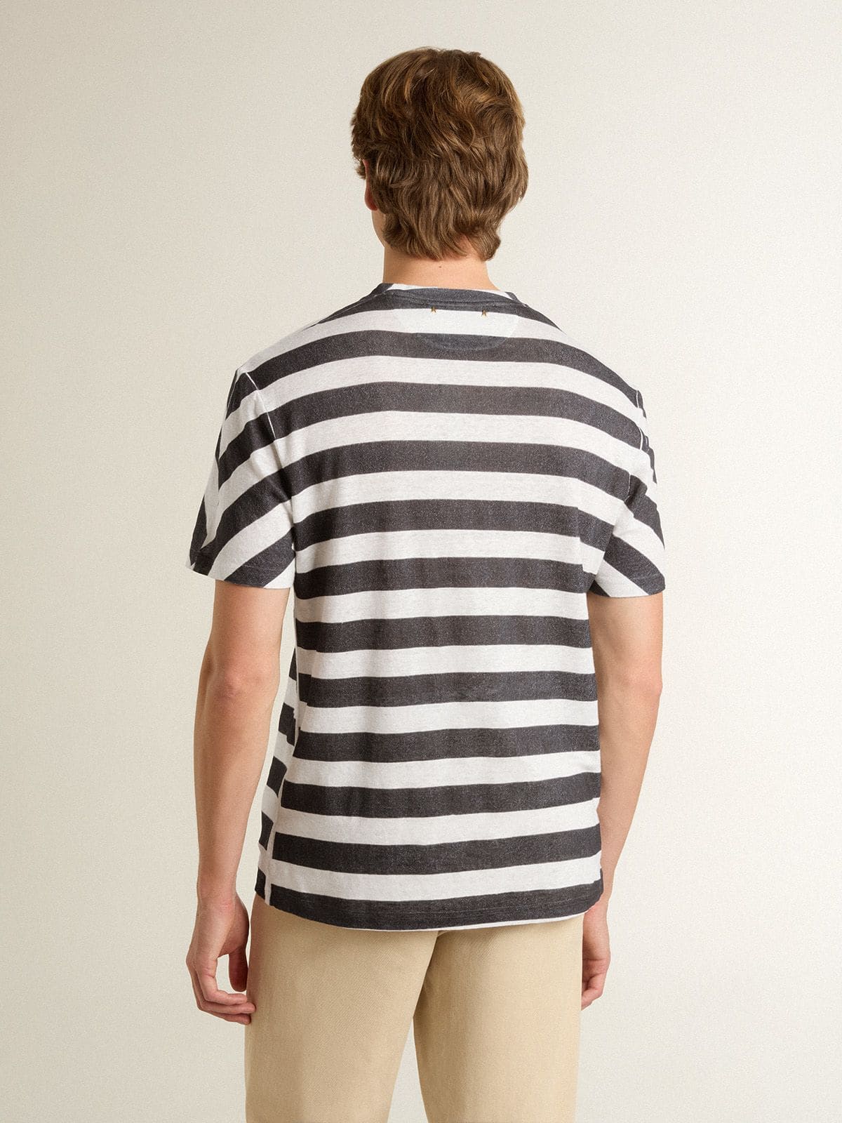 Men's white and blue striped T-shirt with Pescheria Golden print