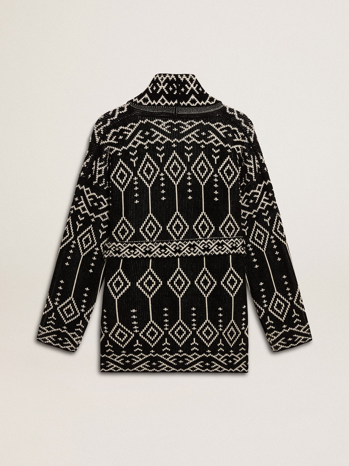 Women's black cardigan with belt and crystals