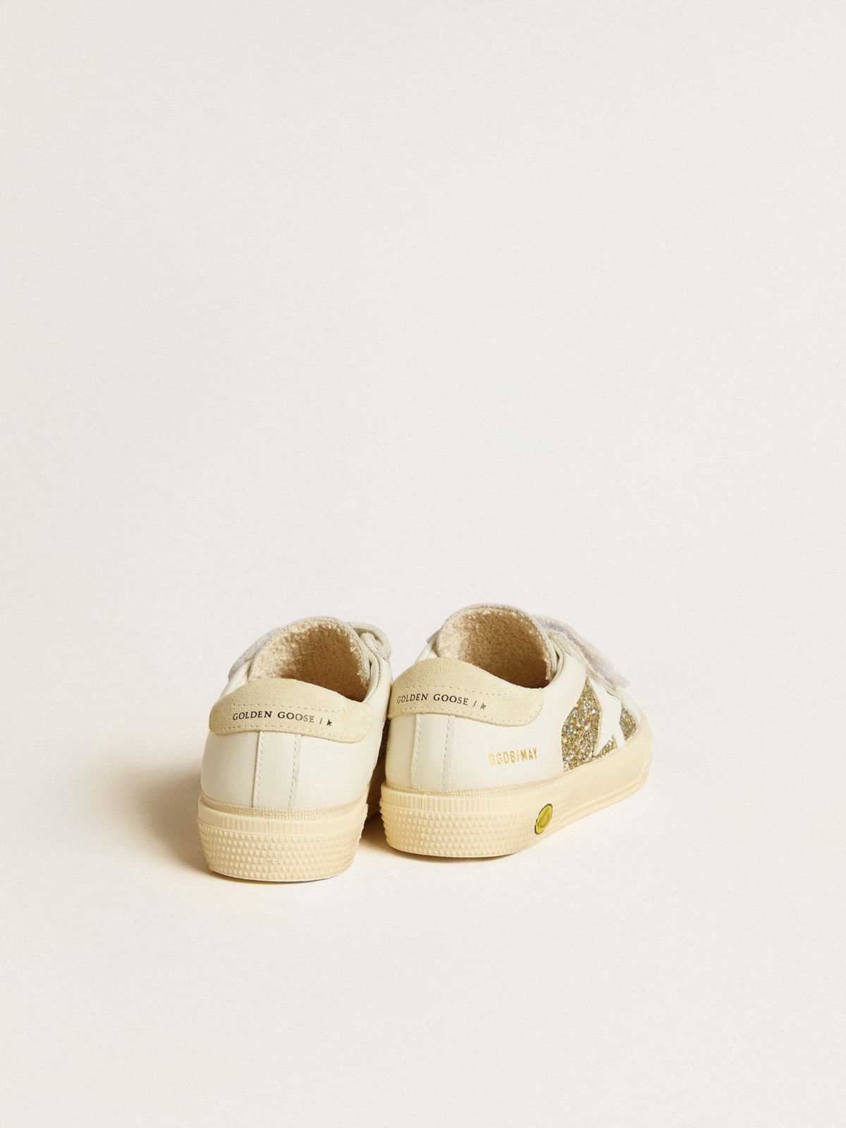May School Junior in glitter with leather star and suede heel tab