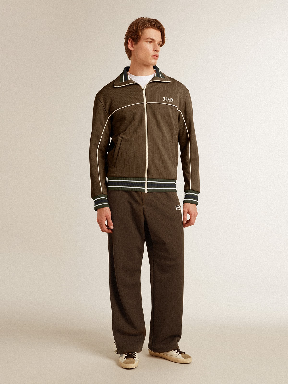Men's military green zipped sweatshirt with white logo