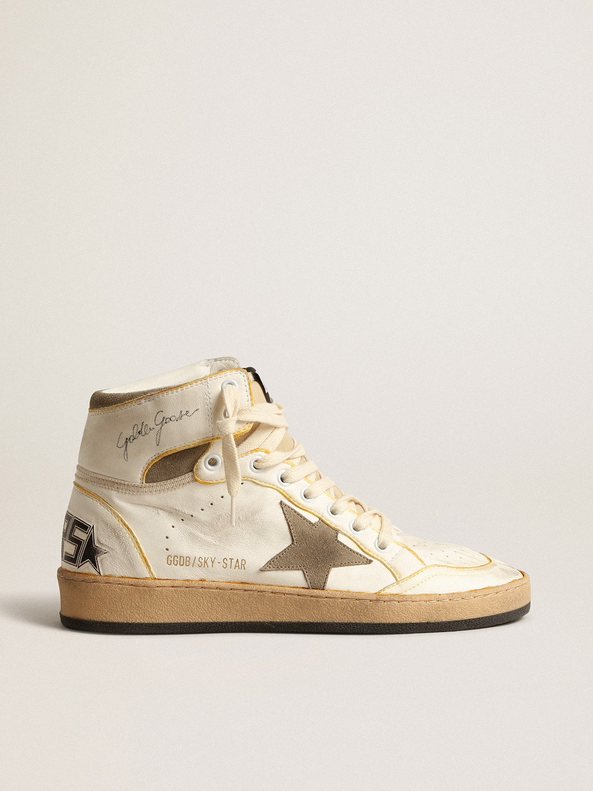 Men's Sky-Star in white nappa leather with dove-gray suede star