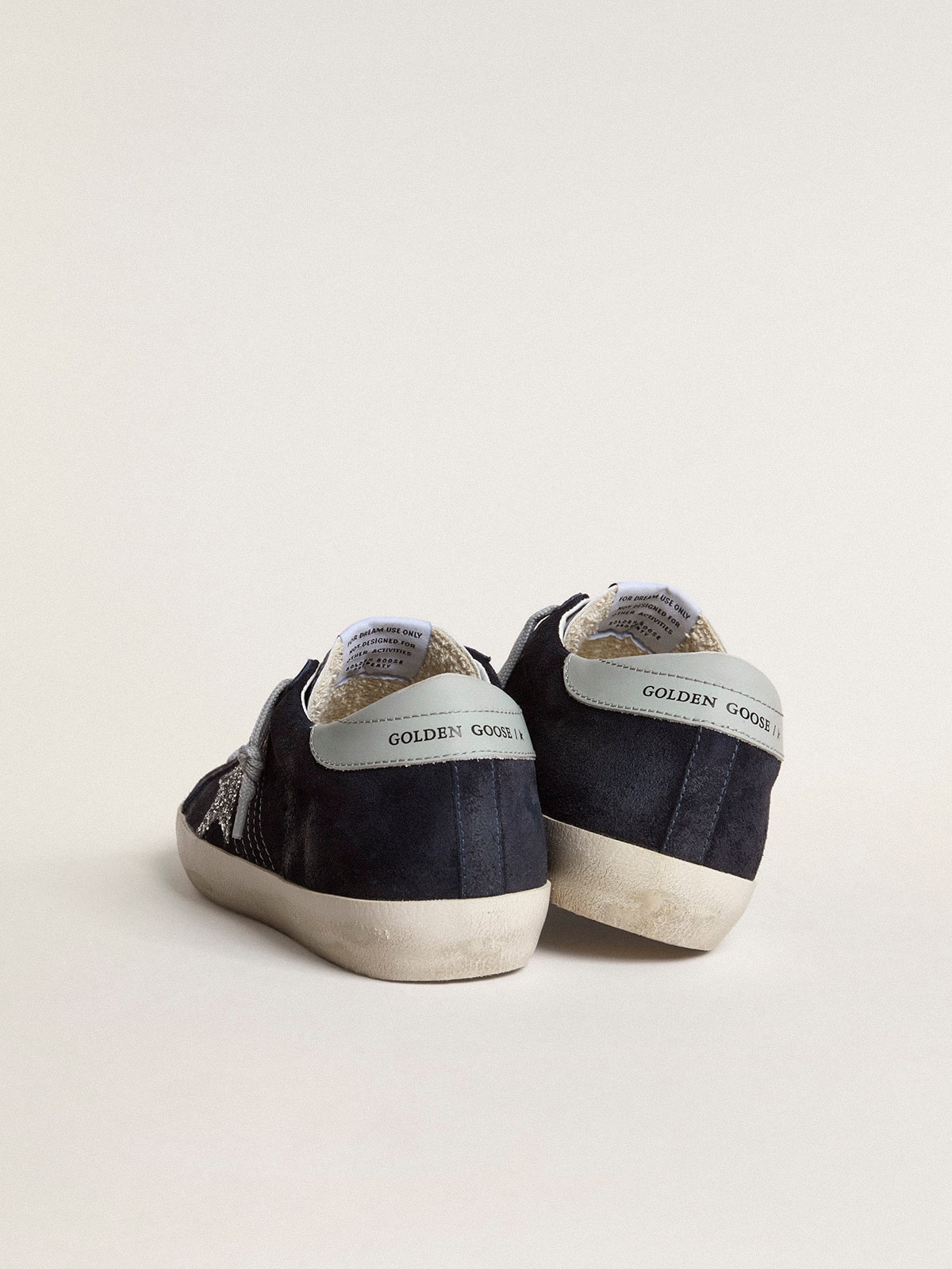 Women's Super-Star in blue suede, silver glitter star and leather heel tab