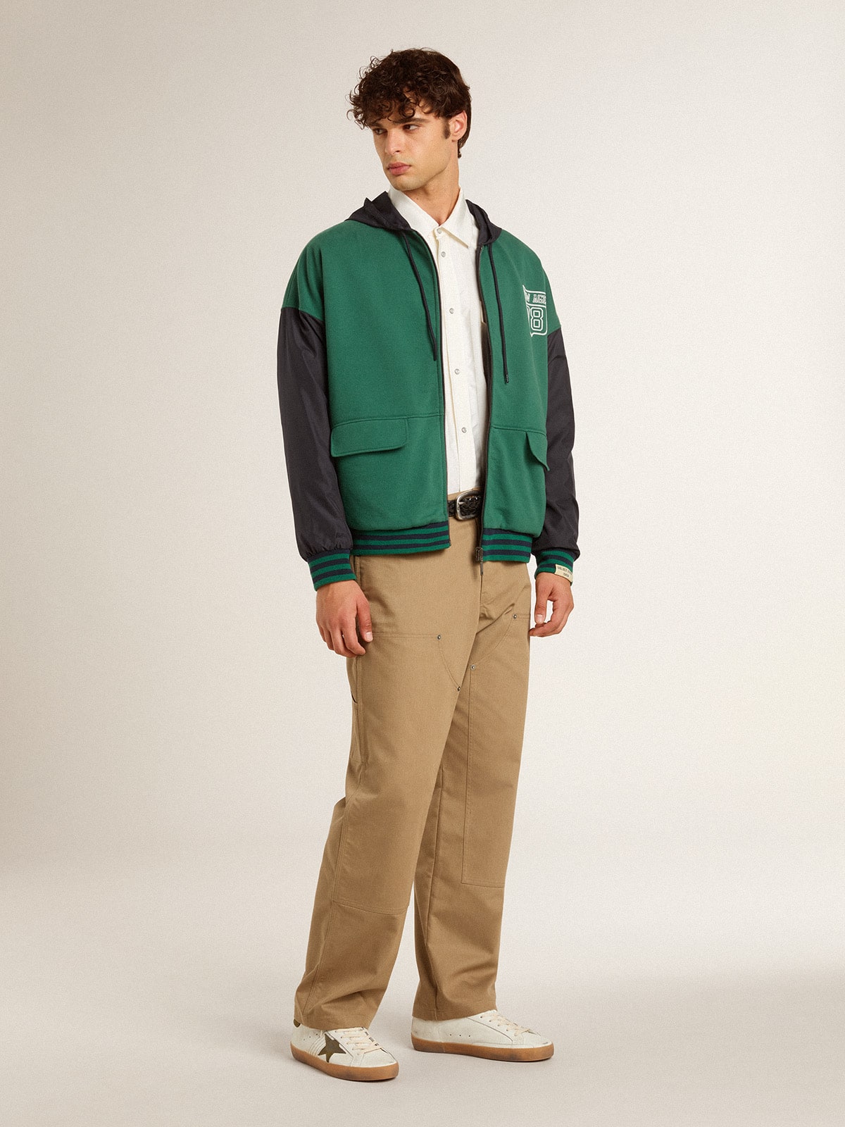 Men's oversized worn-white shirt with vertical stripes