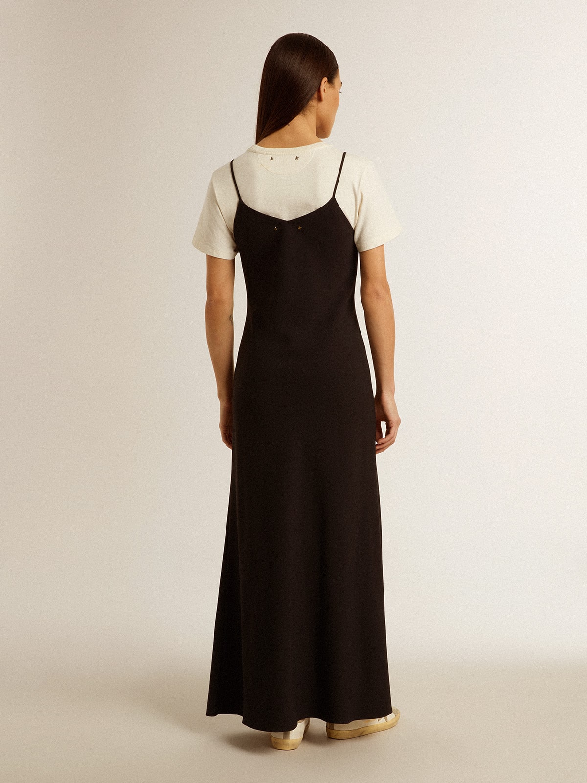 Women's black slip dress with embroidery