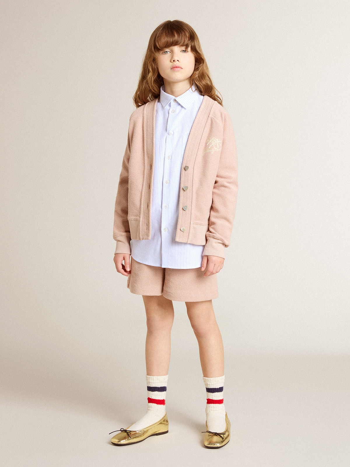 Girls' striped shirt with embroidered lettering on the pocket