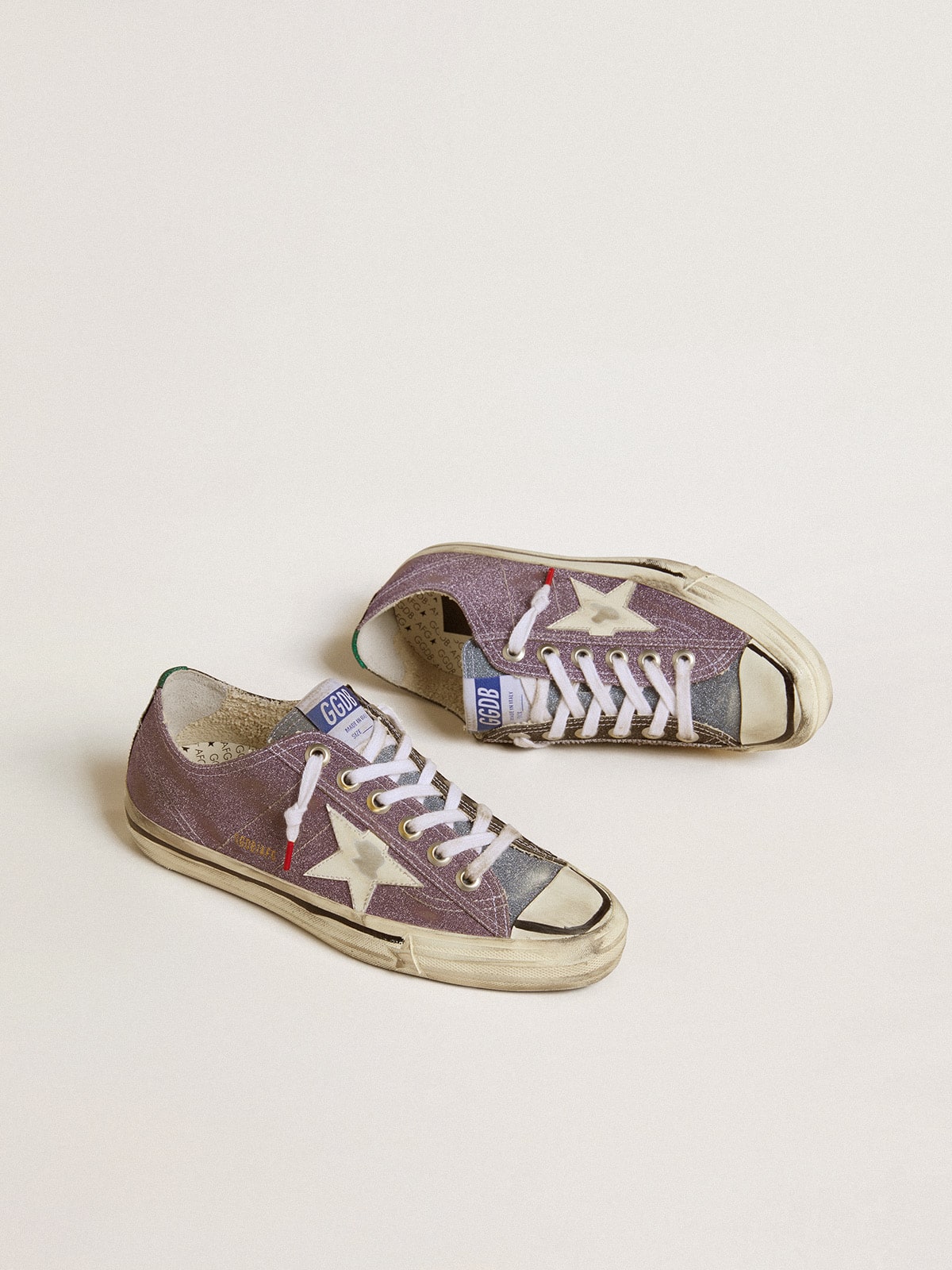 Women's V-Star LAB in lilac leather and glitter with white star and silver glitter tongue