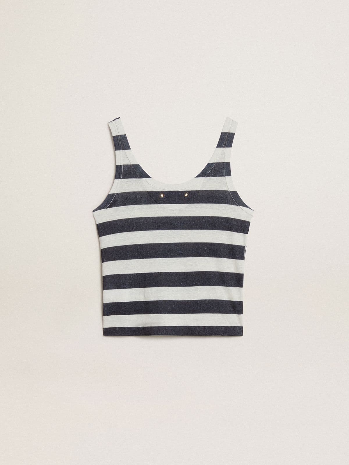 Women's white and blue striped linen jersey top with lobster print