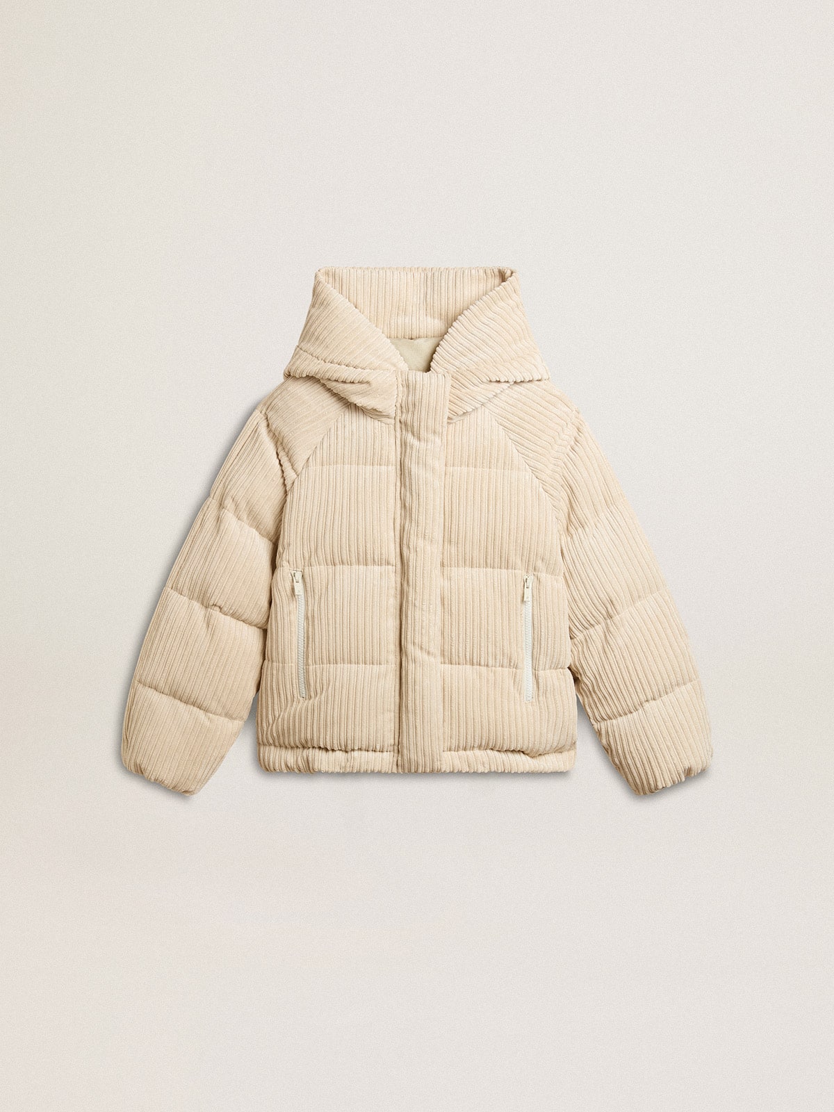 Padded ecodown jacket with zip fastening and hood