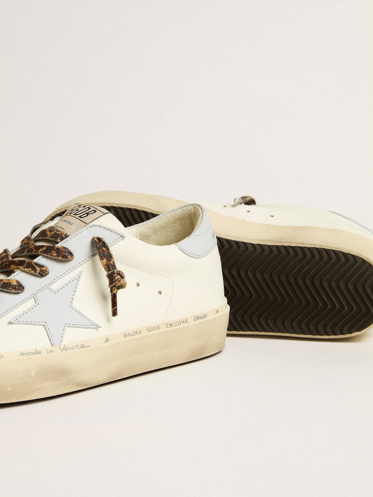 Hi Star LTD in leather with light blue leather star and heel tab