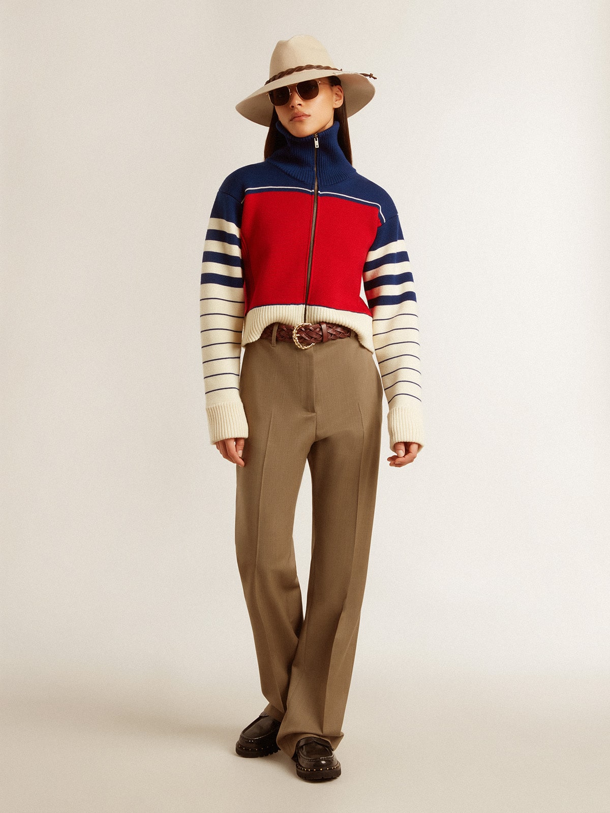 Women's multicolor striped wool cropped sweatshirt