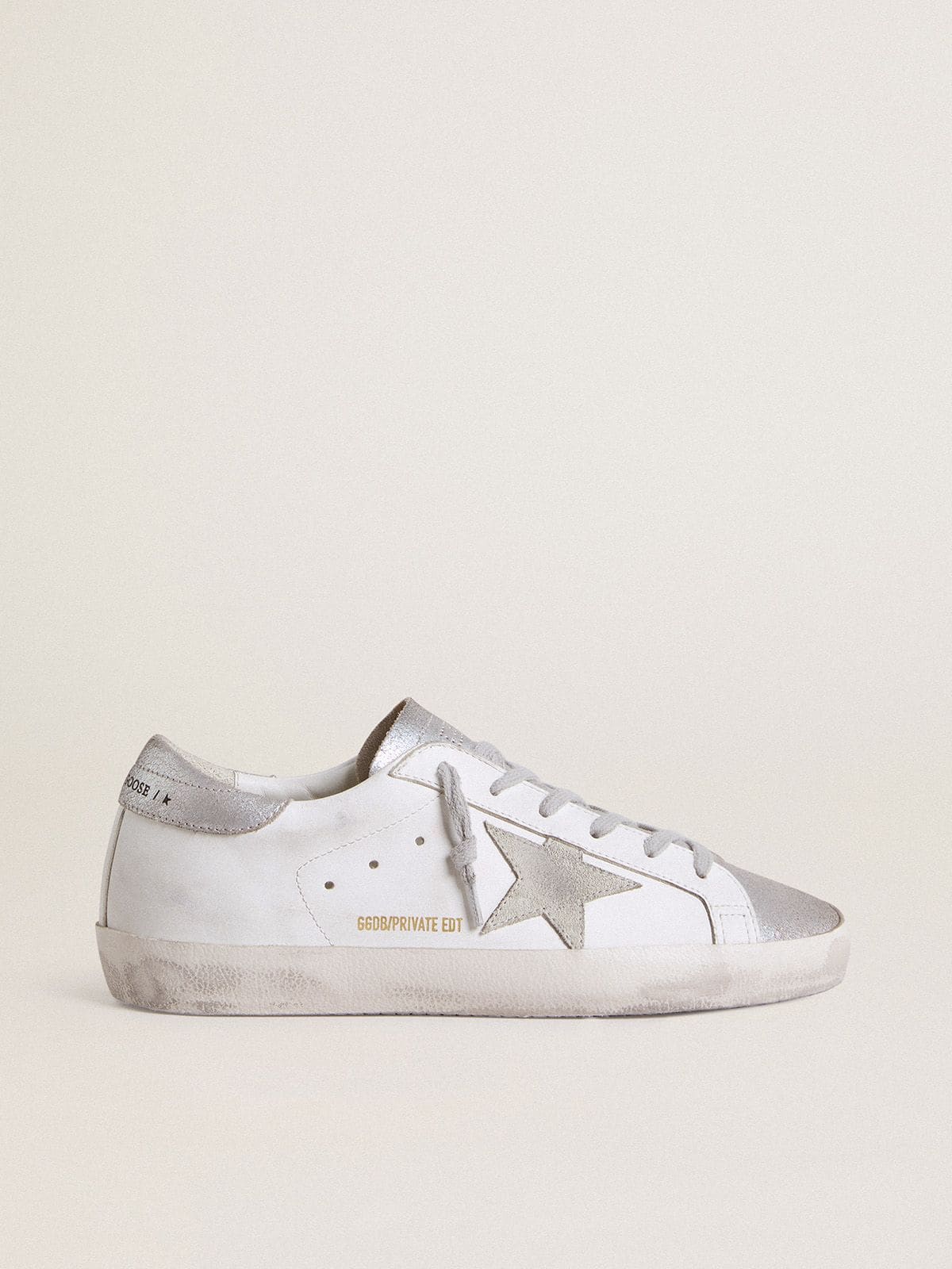 Women's Super-Star with gray suede star and silver glitter inserts