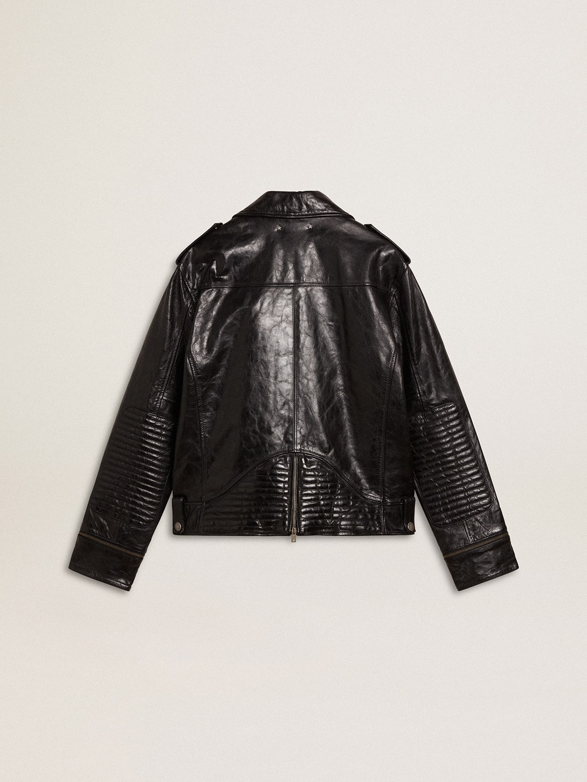 Men's black leather biker jacket with glossy effect