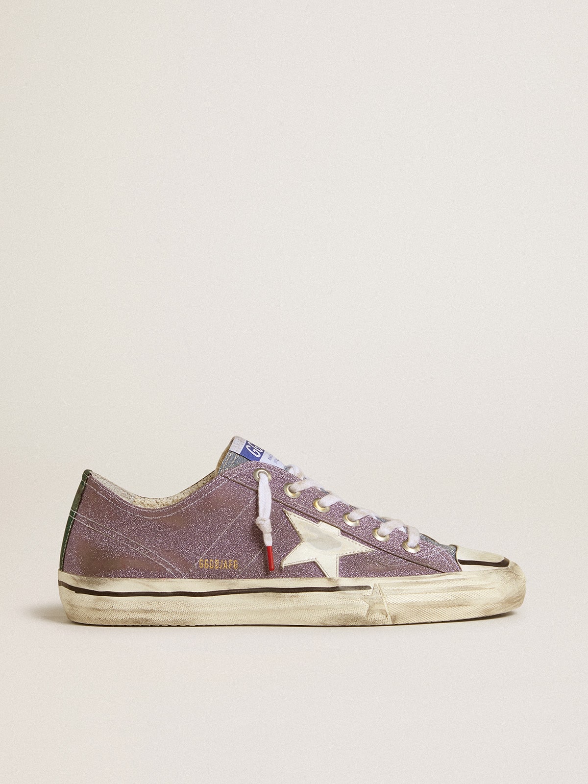Men's V-Star LAB in lilac leather and glitter with white star and silver glitter tongue