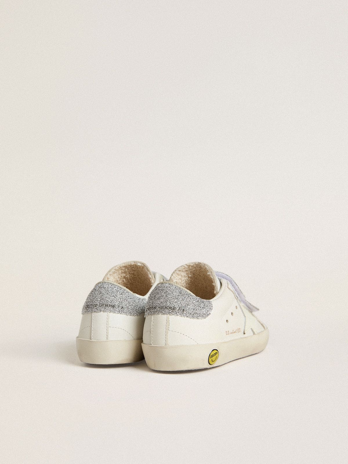 Young Old School in white leather with silver Swarovski crystal heel tab and straps