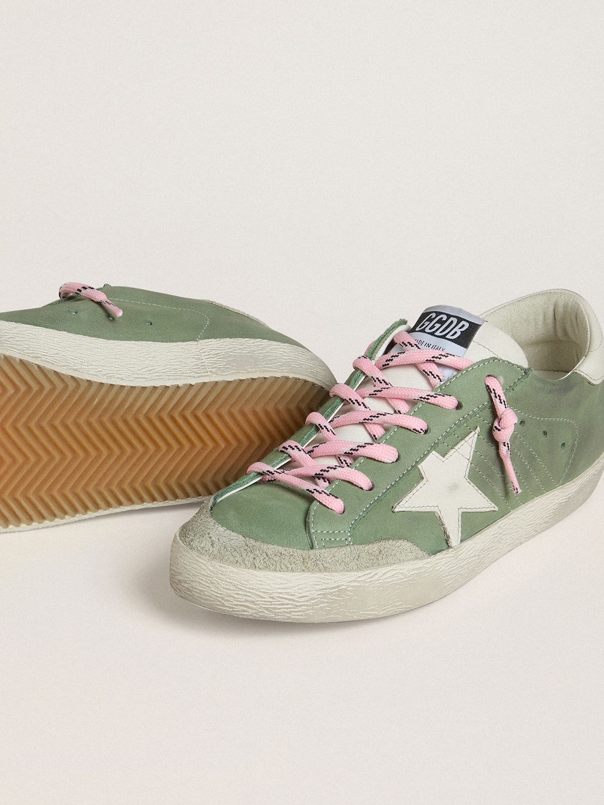 Women's Super-Star LTD in green nubuck with white leather star and heel tab