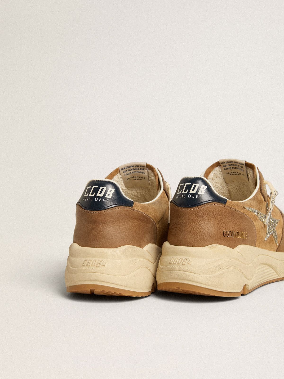 Women's Running Sole in tobacco-colored nappa leather and suede with silver glitter star