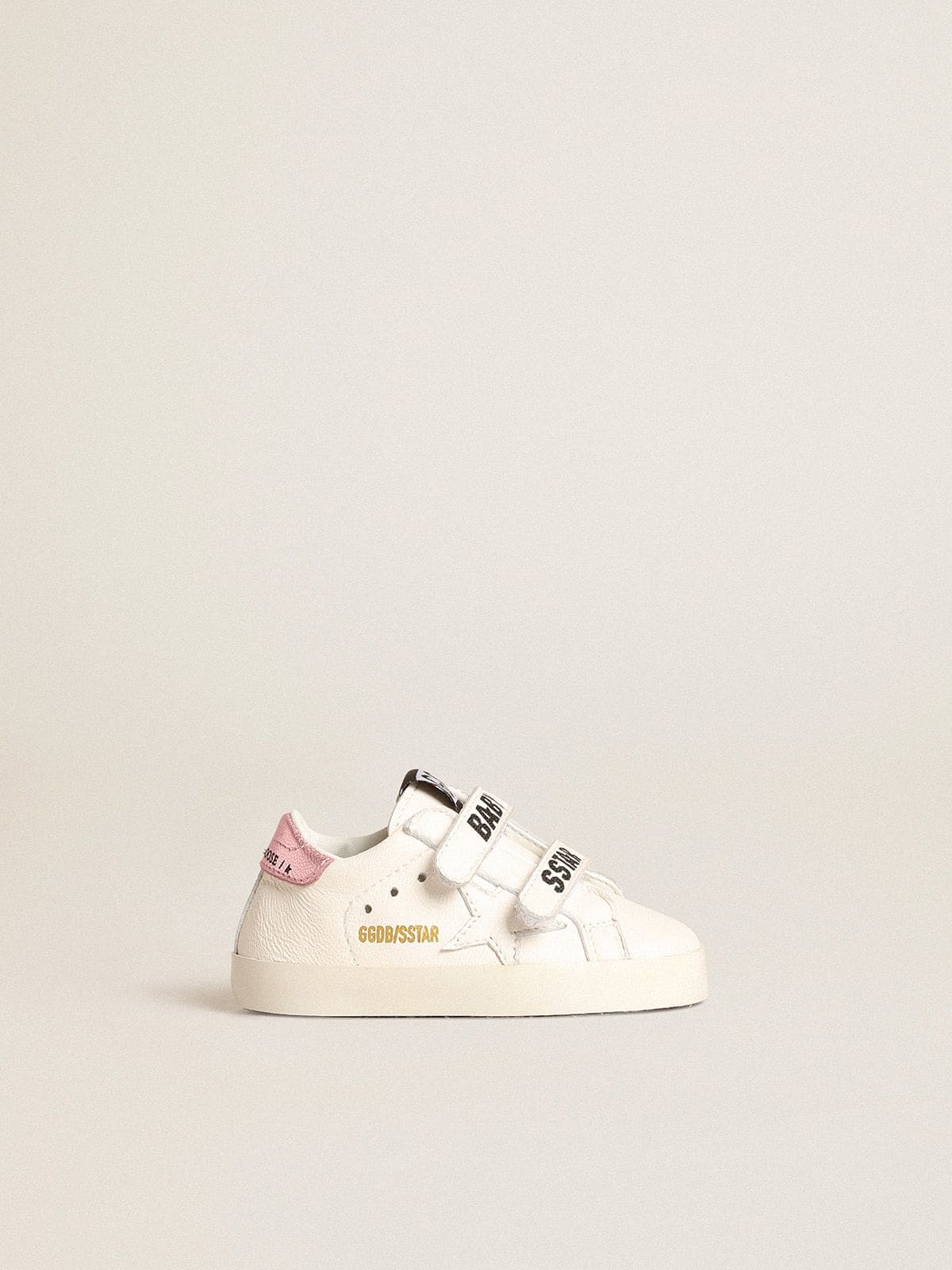 Baby School set in nappa with white star and pink leather heel tab