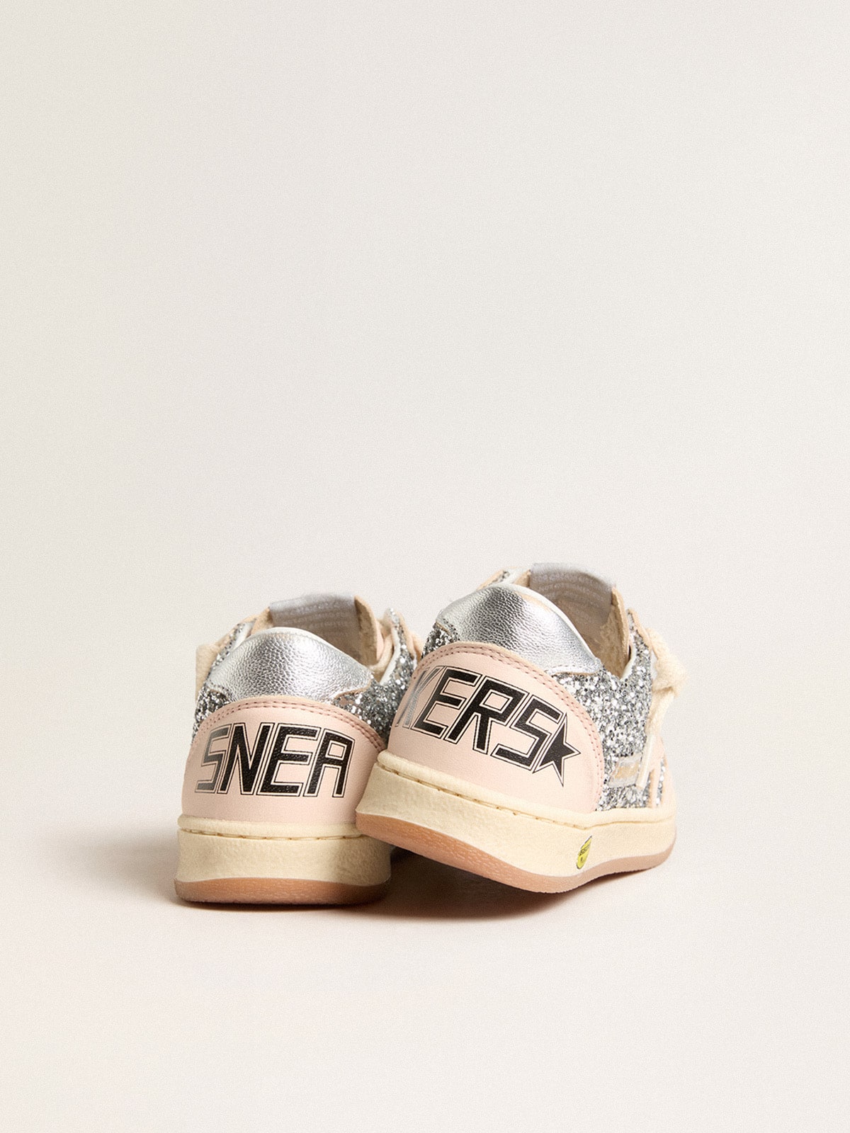 Junior Ball Star in glitter with silver metallic leather heel tab