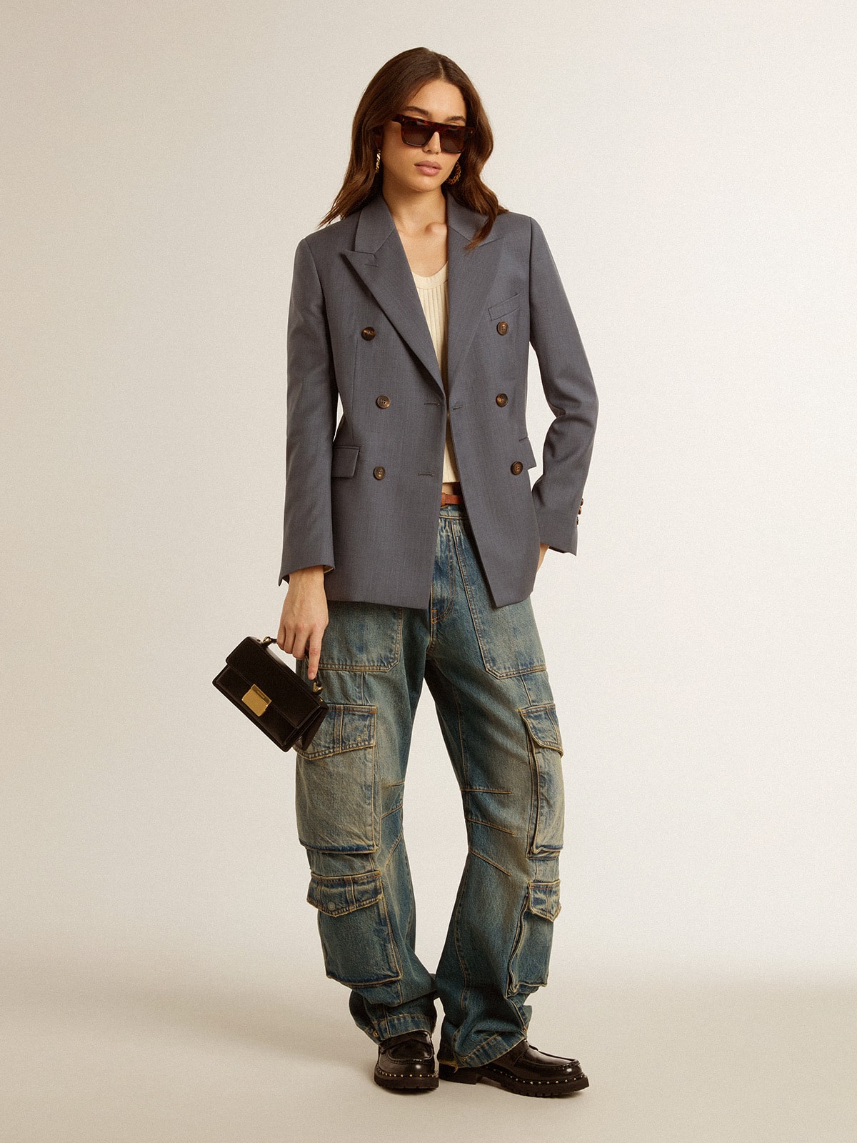 Women's double-breasted blazer in baby blue