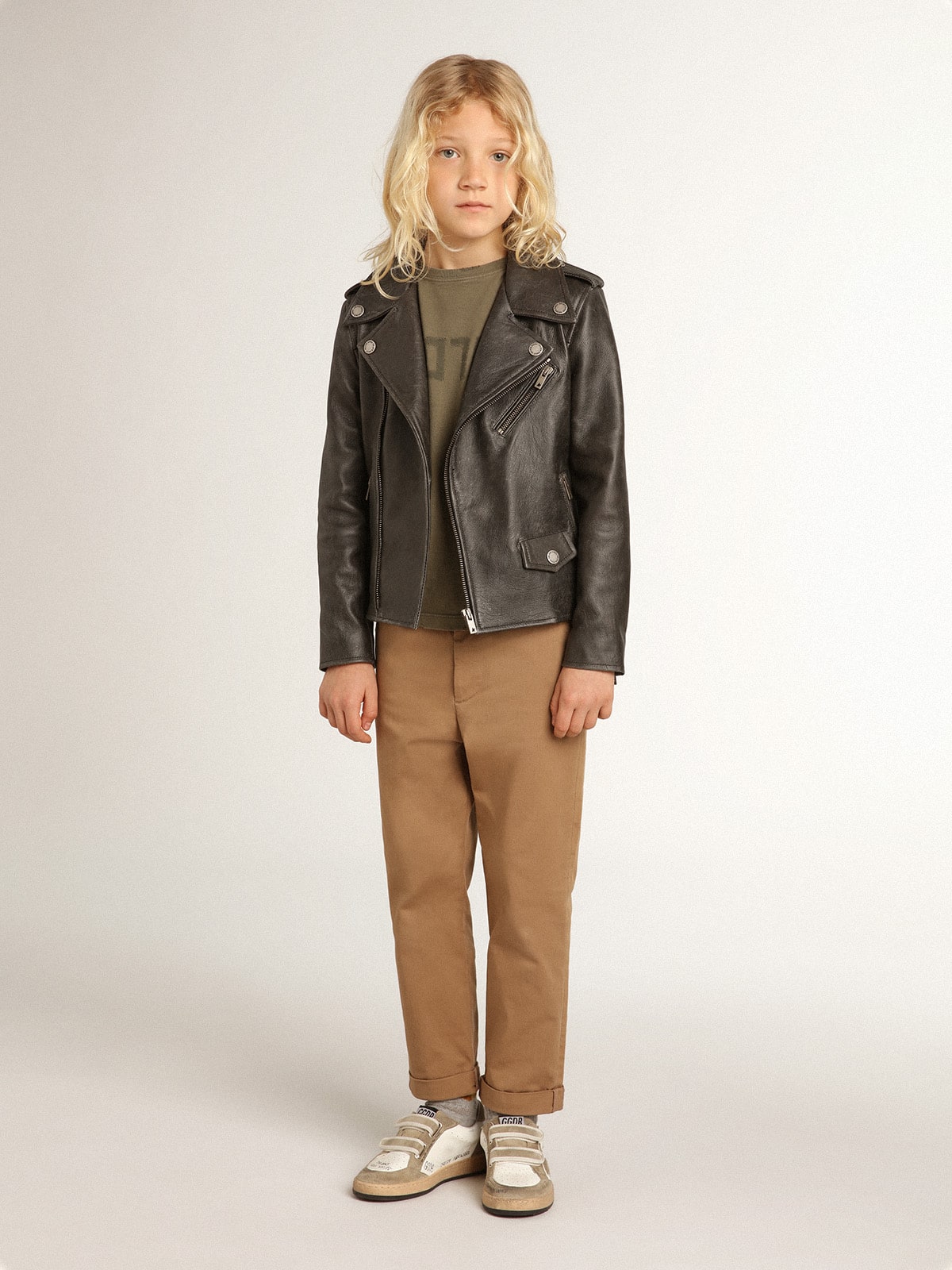 Boys' biker jacket in distressed leather