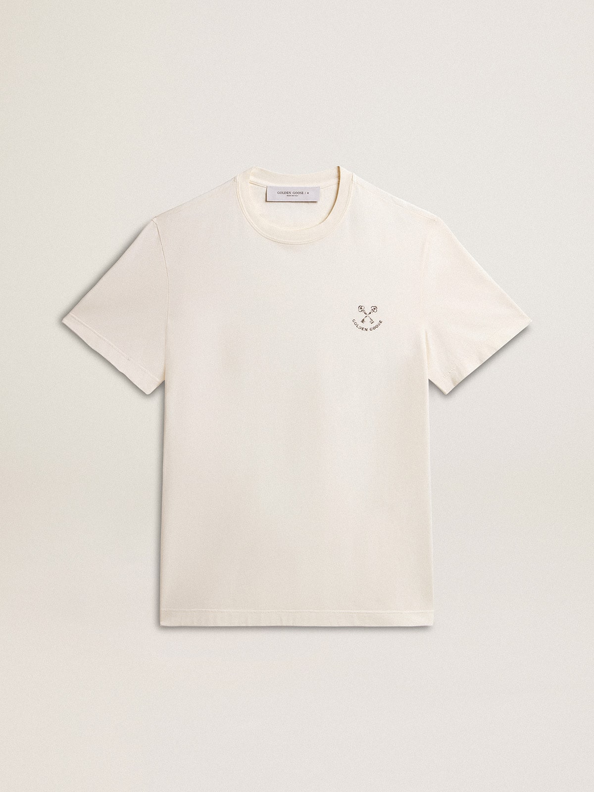 Men's cotton T-shirt in aged white with print on the heart