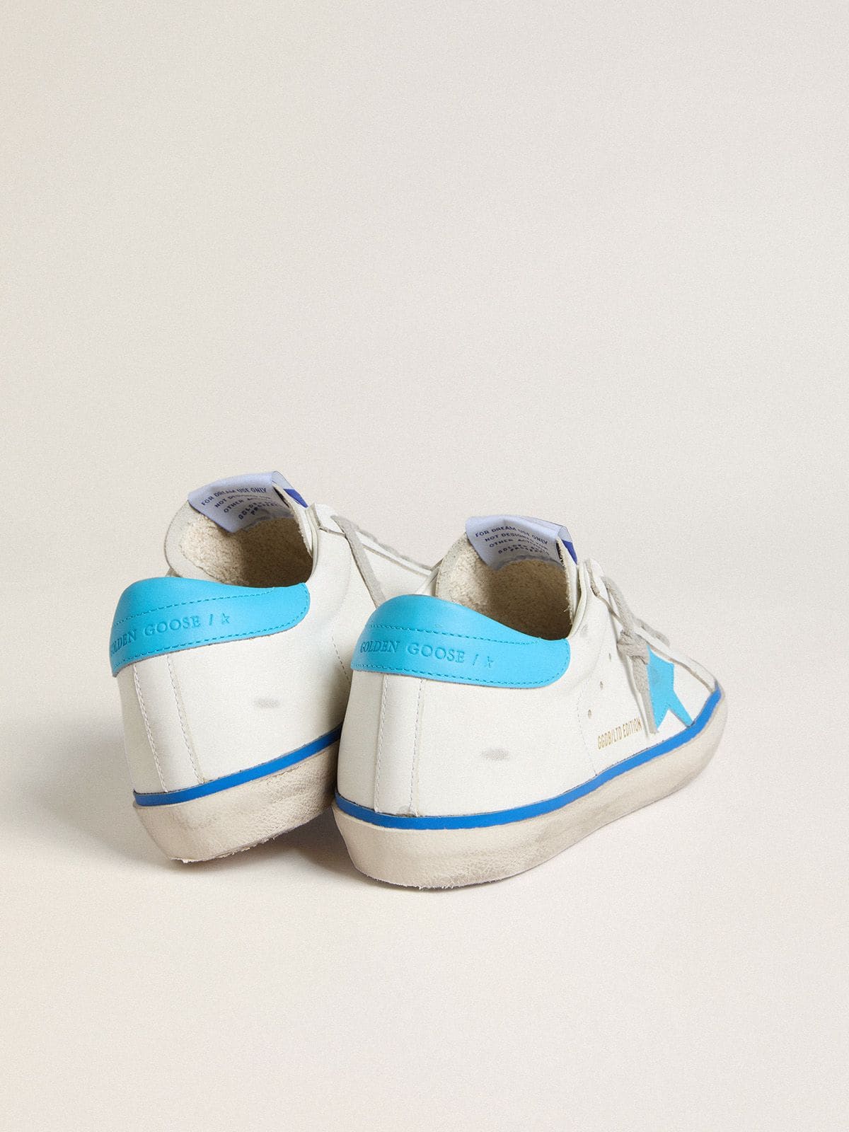 Women's Super-Star LTD in white leather with light blue leather star and heel tab