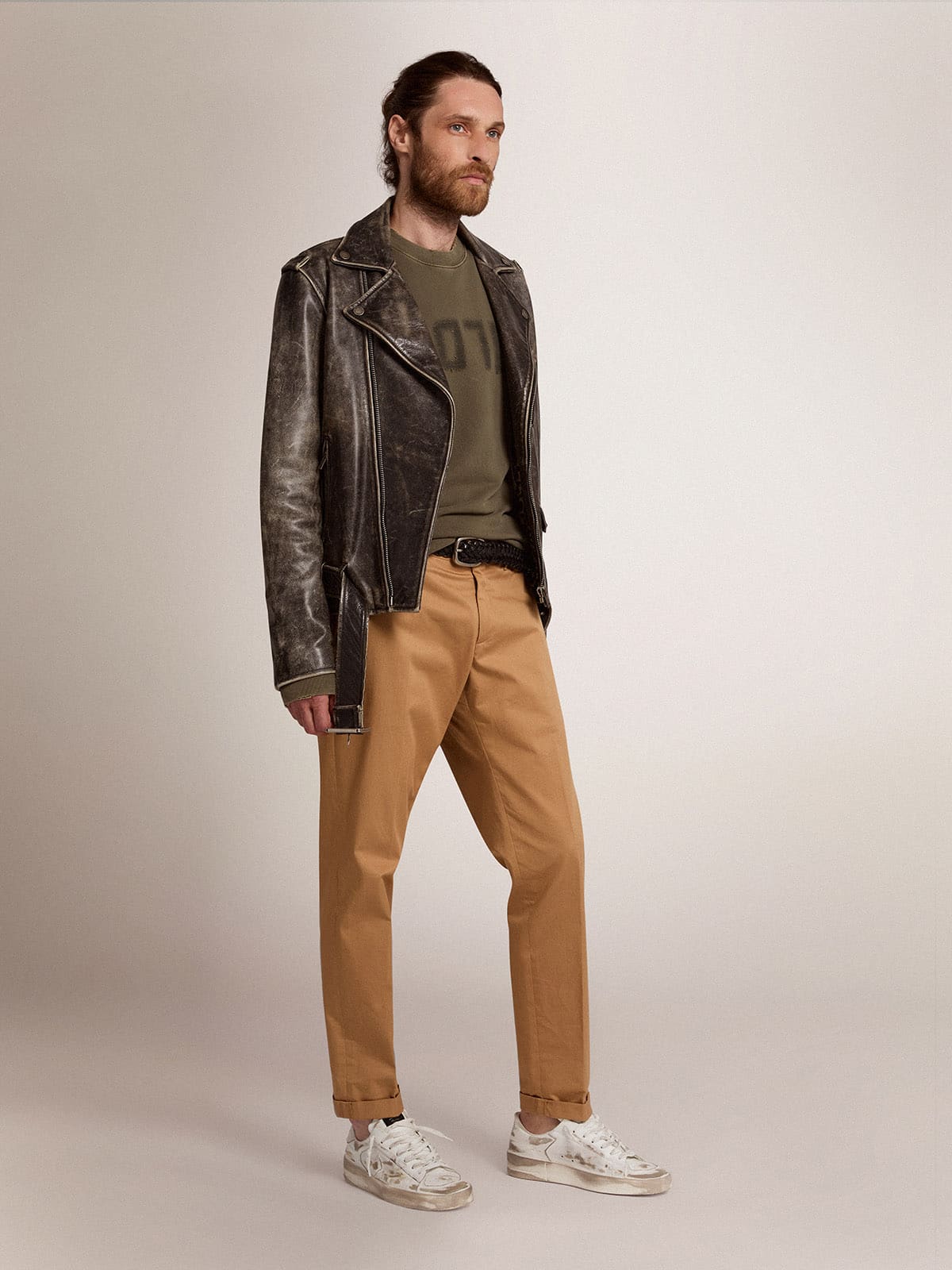 Men's biker jacket in distressed leather