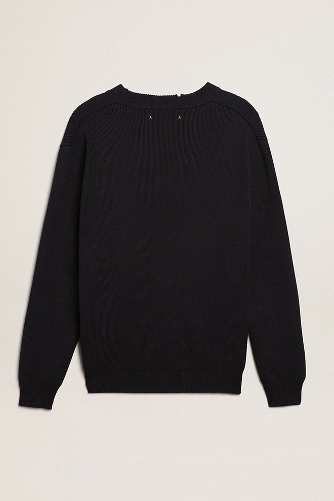 Men's round-neck sweater in dark blue cotton