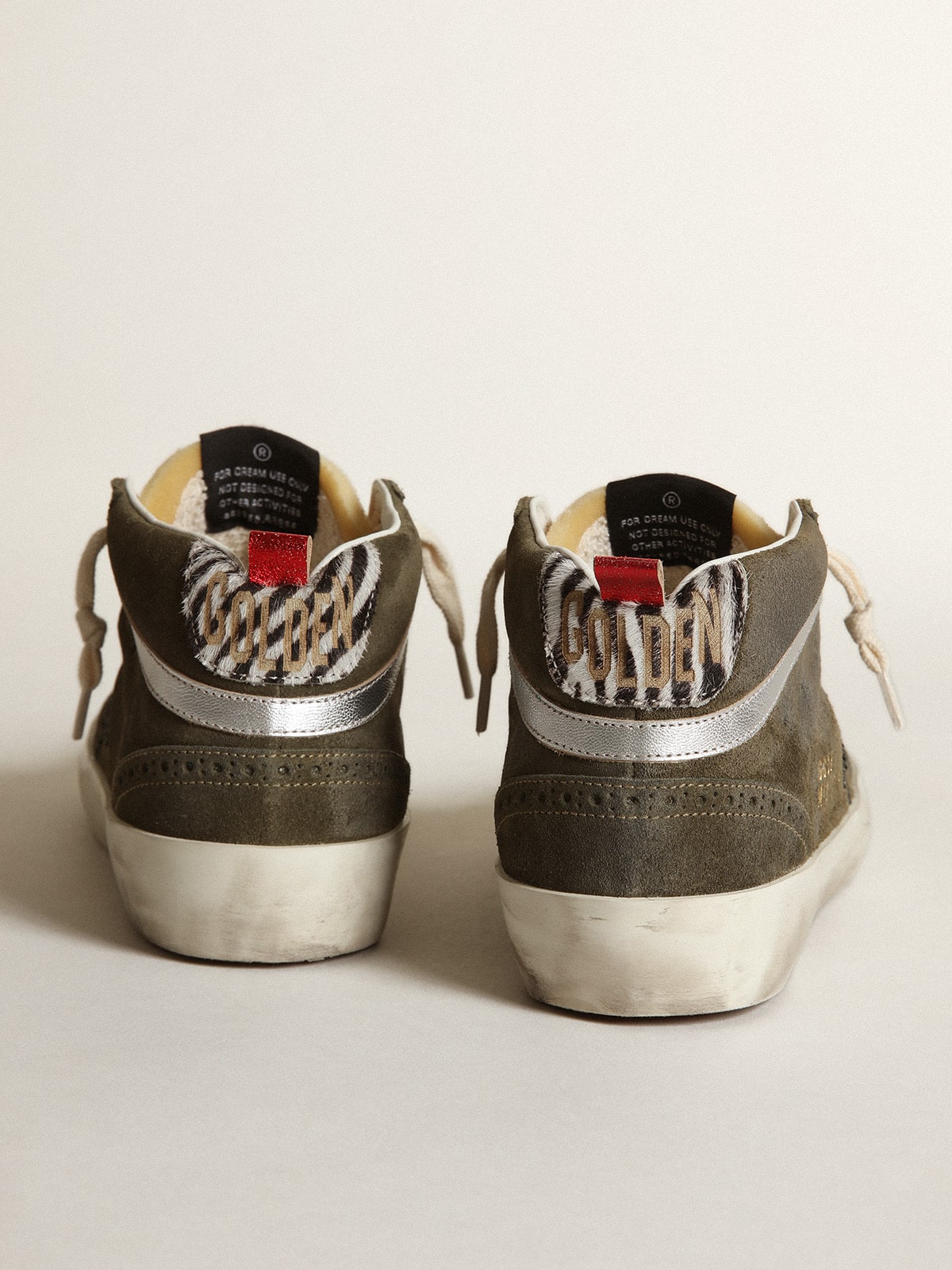 Women's Mid-Star in olive-green suede with black glitter star and pony skin heel tab