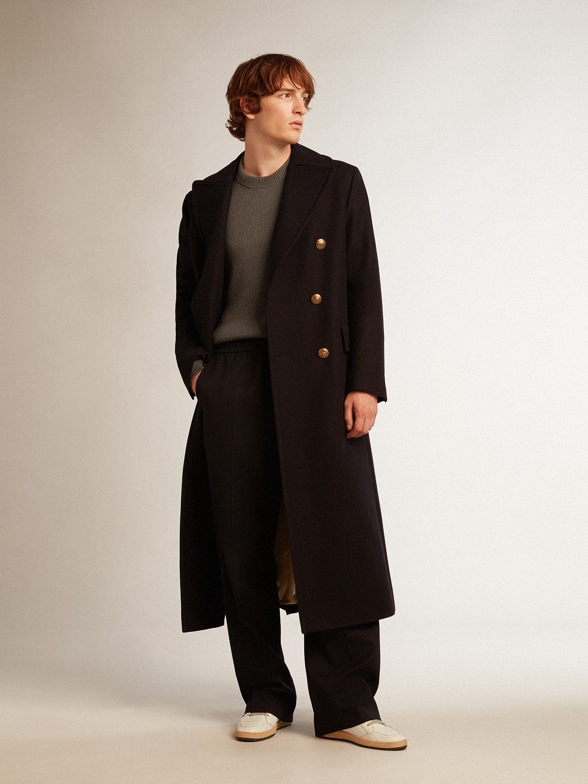 Men's joggers in dark blue wool