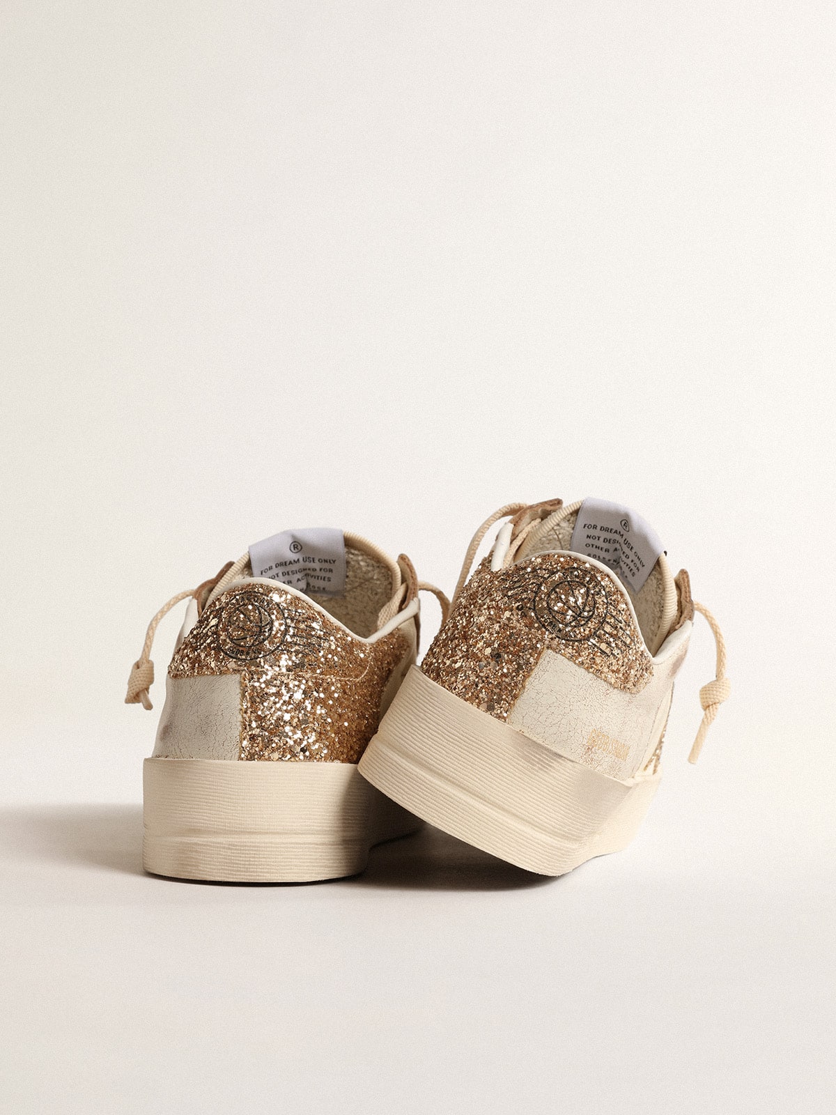 Women's Stardan in ecru nappa leather with gold glitter star and heel tab