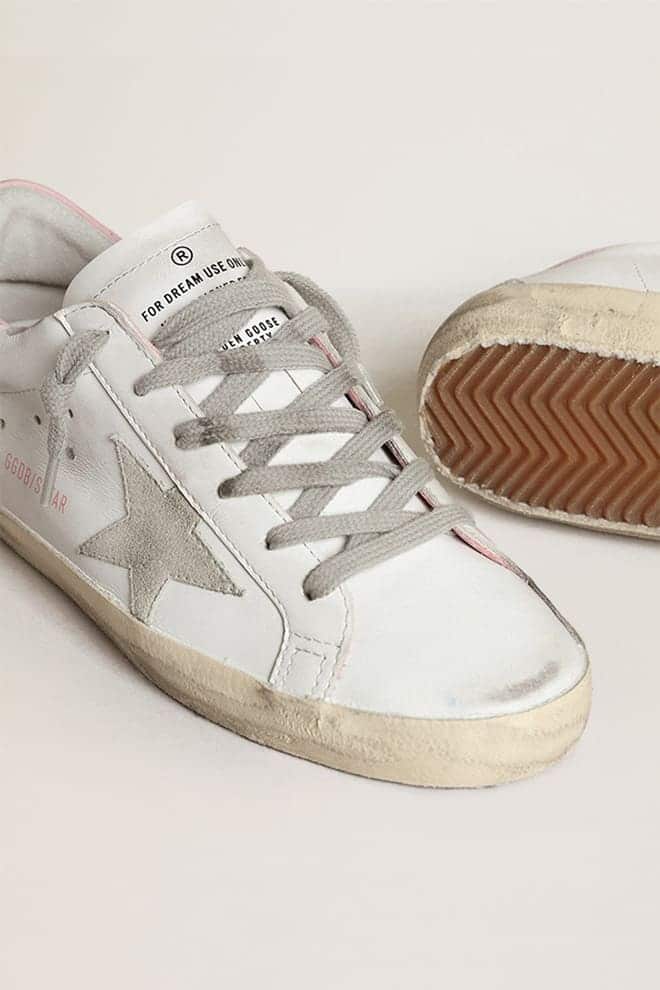 Women's Super-Star with gray suede star and pink leather heel tab