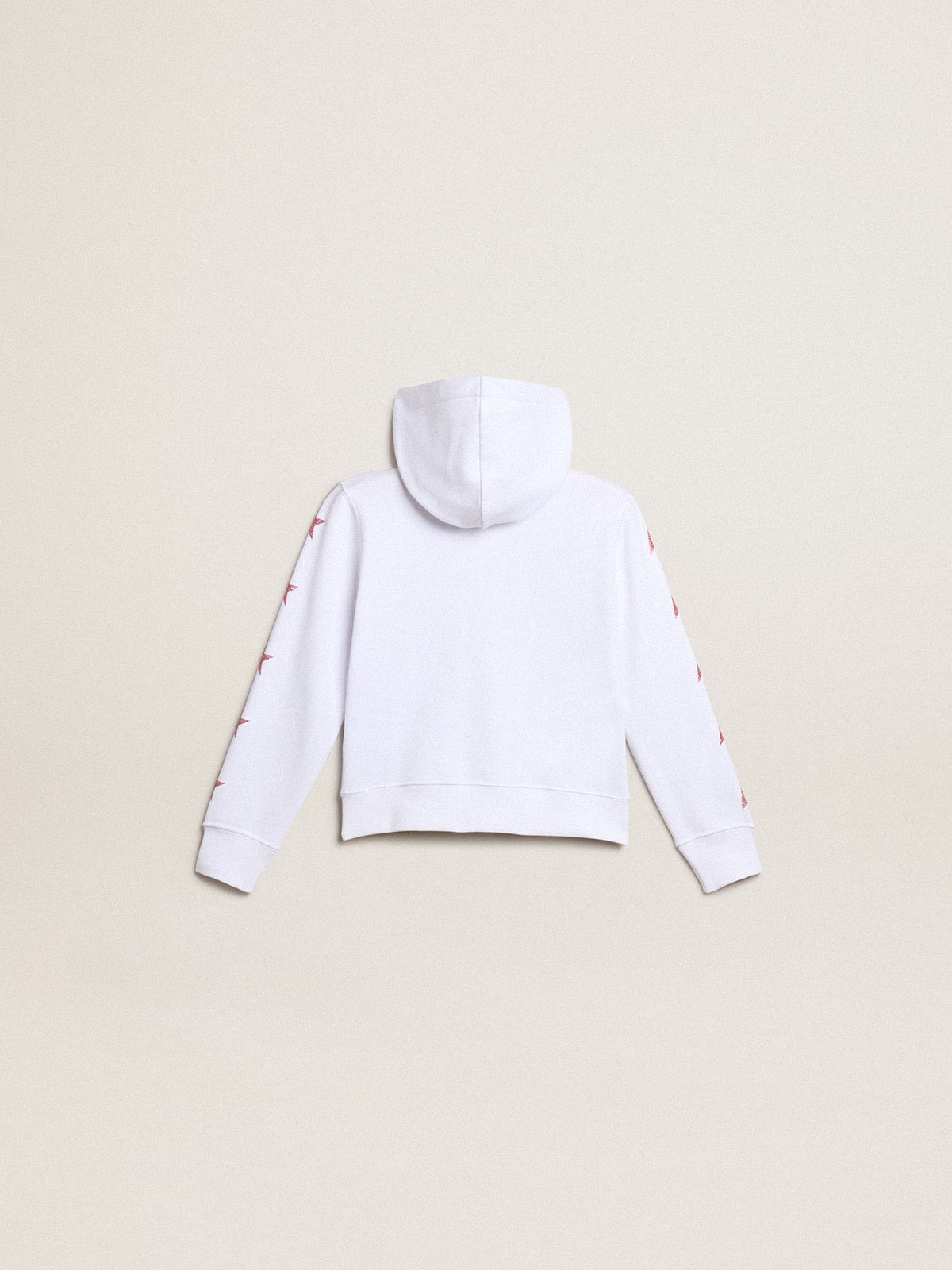 Girls' zip-up sweatshirt in white with glitter stars on the sleeves